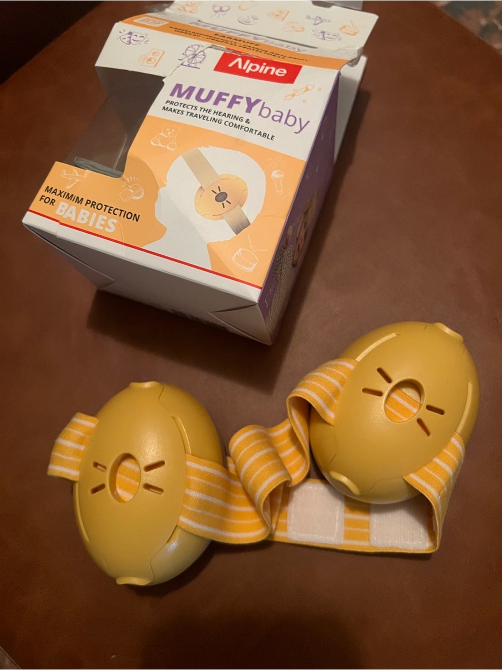 Alpine MuffyBaby Infant Ear Protection - Yellow with Striped Headband